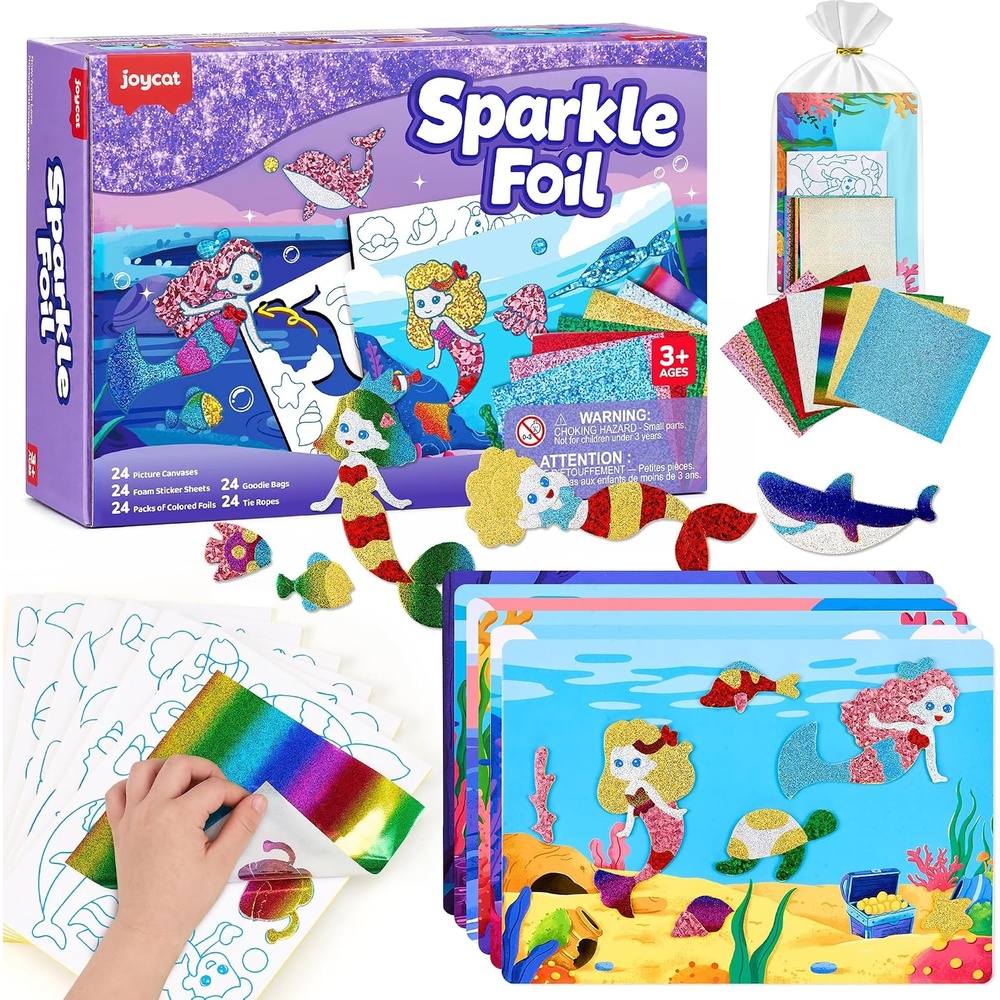 JoyCat 24 Pack Dinosaur Foil Art Party Favors, Craft Kits for Kids Ages 4-9(Mermaid)