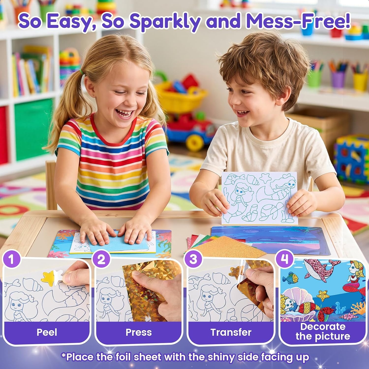 JoyCat 24 Pack Dinosaur Foil Art Party Favors, Craft Kits for Kids Ages 4-9(Mermaid)
