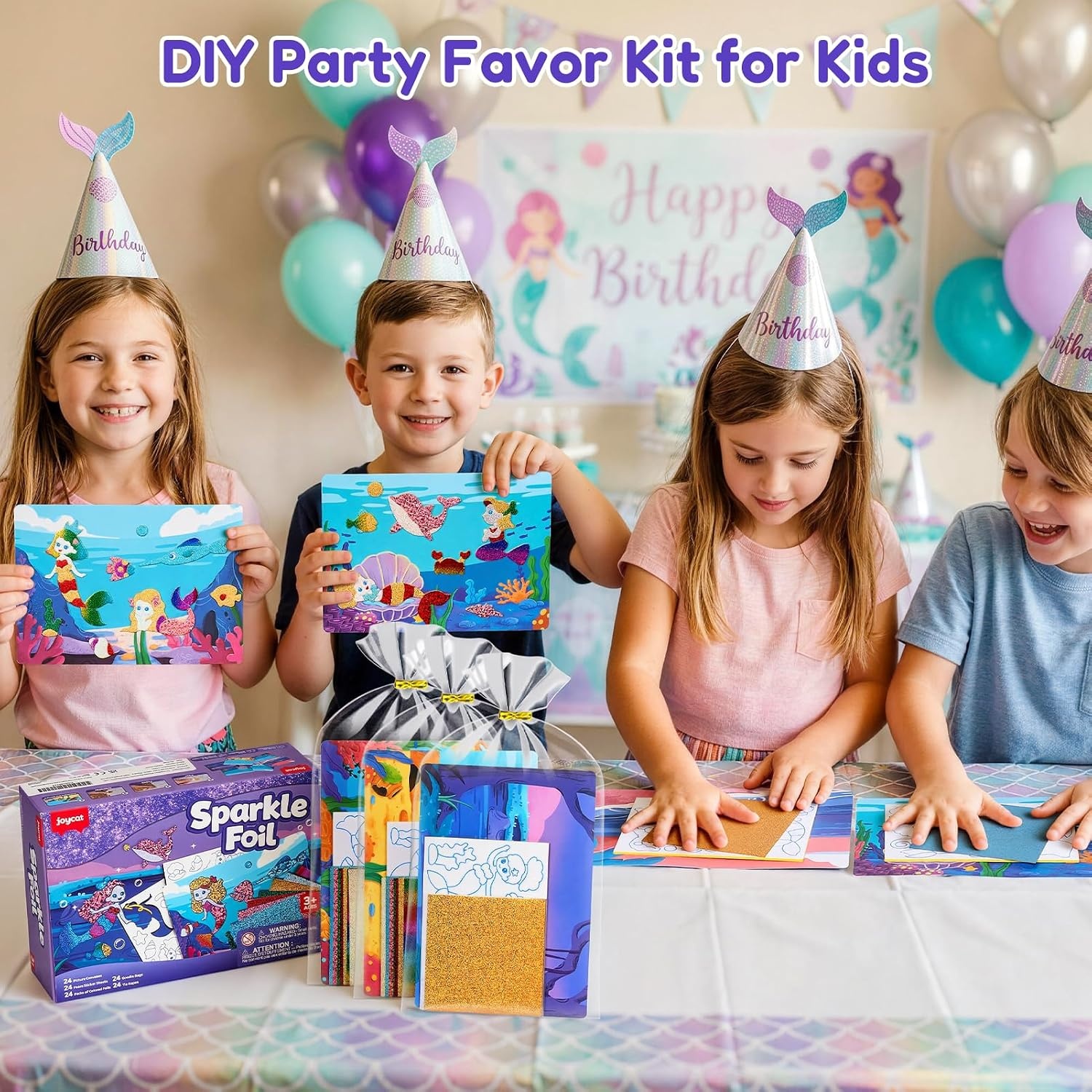 JoyCat 24 Pack Dinosaur Foil Art Party Favors, Craft Kits for Kids Ages 4-9(Mermaid)