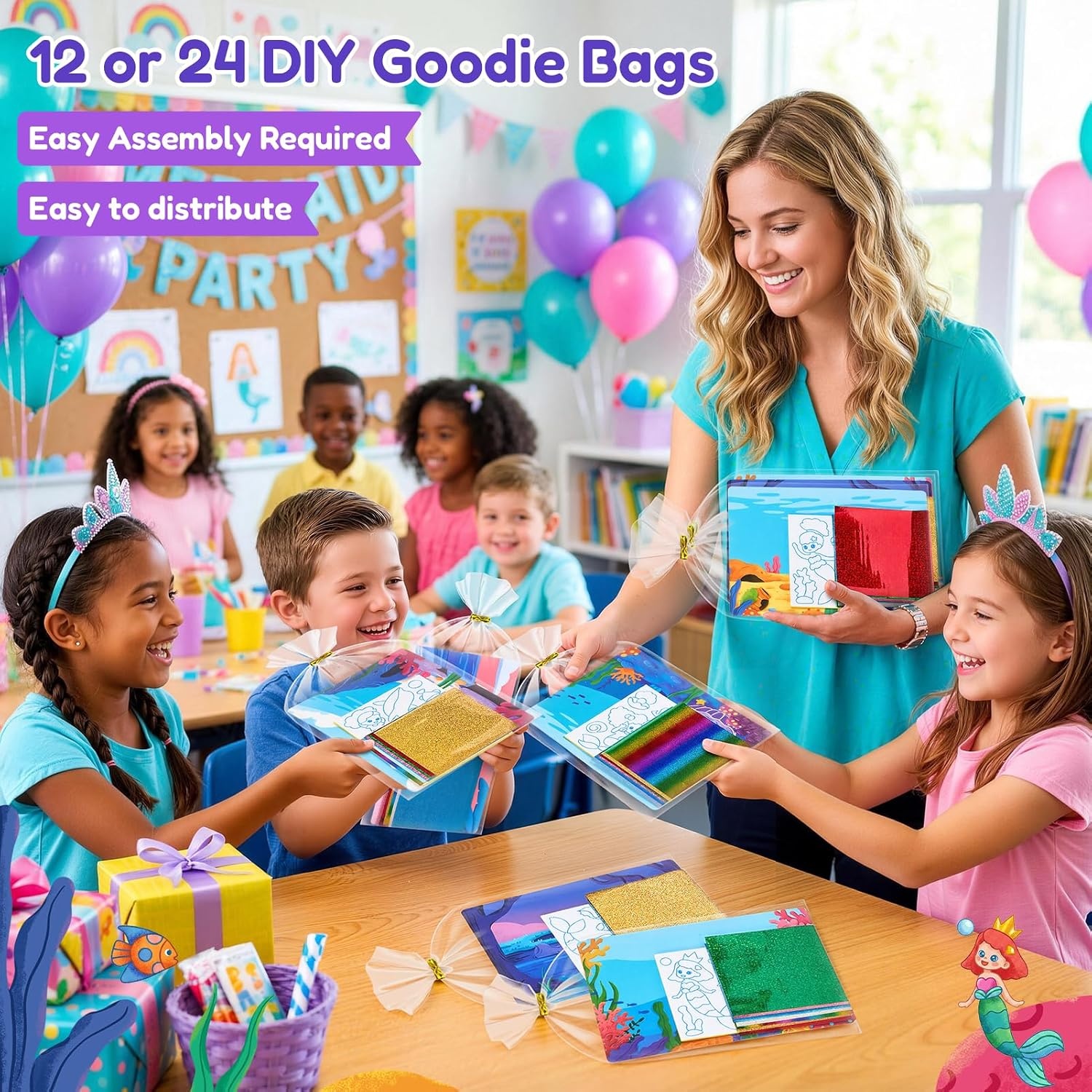 JoyCat 24 Pack Dinosaur Foil Art Party Favors, Craft Kits for Kids Ages 4-9(Mermaid)