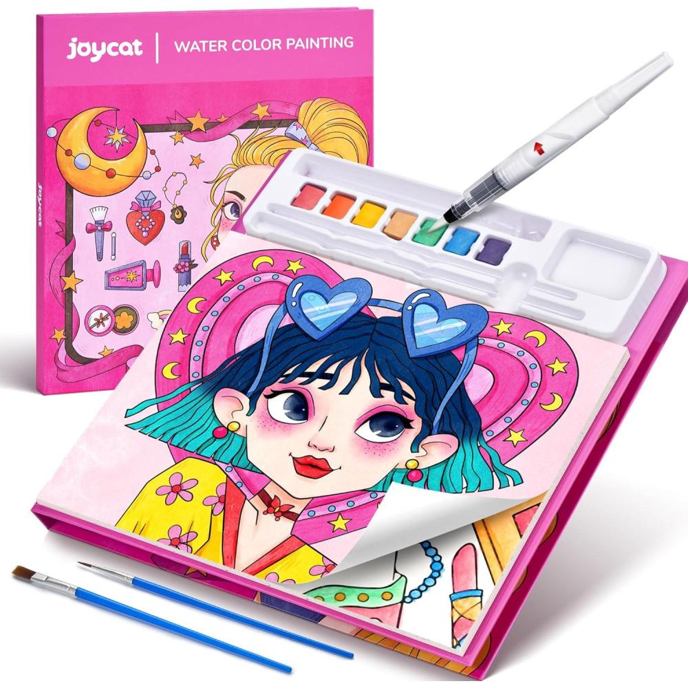 JoyCat Paint with Water Coloring Books for Toddlers, Watercolor Painting Sets for Kids Ages 3-5 4-8, Arts and Crafts Drawing Activities Toy Birthday Gift for Boys Girls (Alphabet)(Makeup & Manicures)