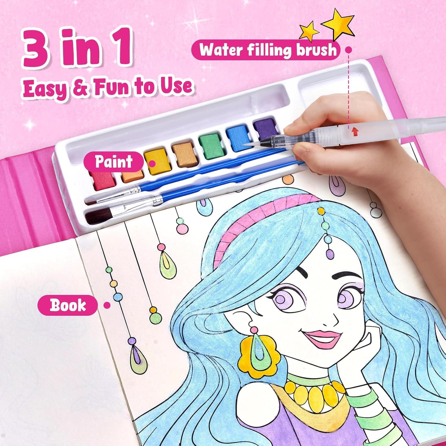 JoyCat Paint with Water Coloring Books for Toddlers, Watercolor Painting Sets for Kids Ages 3-5 4-8, Arts and Crafts Drawing Activities Toy Birthday Gift for Boys Girls (Alphabet)(Makeup & Manicures)
