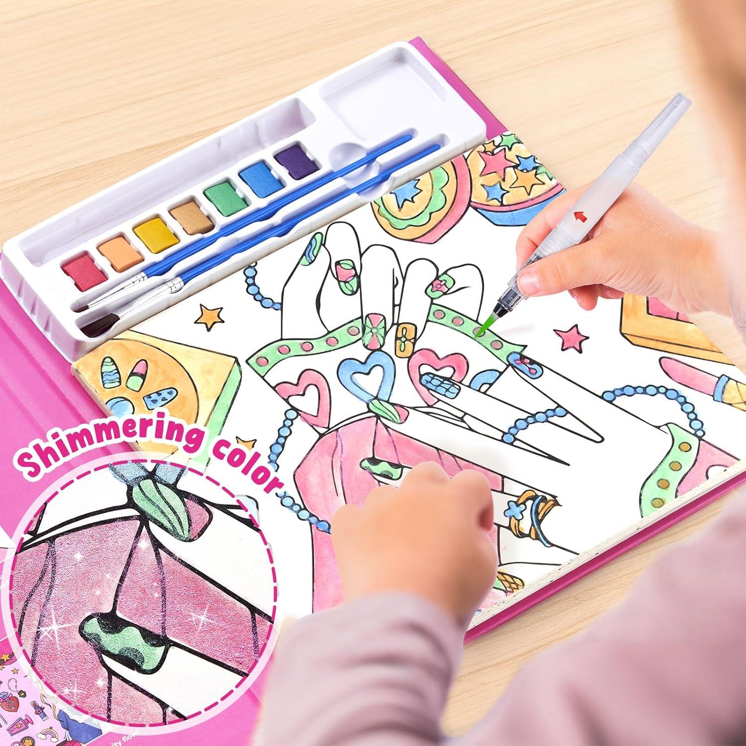 JoyCat Paint with Water Coloring Books for Toddlers, Watercolor Painting Sets for Kids Ages 3-5 4-8, Arts and Crafts Drawing Activities Toy Birthday Gift for Boys Girls (Alphabet)(Makeup & Manicures)