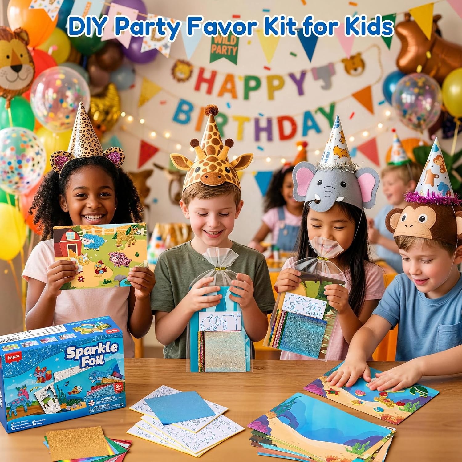 JoyCat 24 Pack Dinosaur Foil Art Party Favors, Craft Kits for Kids Ages 4-9(Animal)