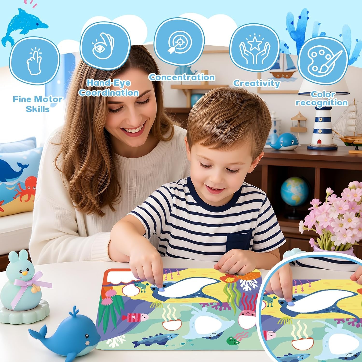 JoyCat 12 Pack Ocean Dot Art Craft Kits for Kids Party Favors, Mess-Free Dot Sticker Activity Set with 2400+ Stickers & Goodie Bags, Sea Animal Classroom Prizes, Goodie Bag Stuffers Ages 3-8