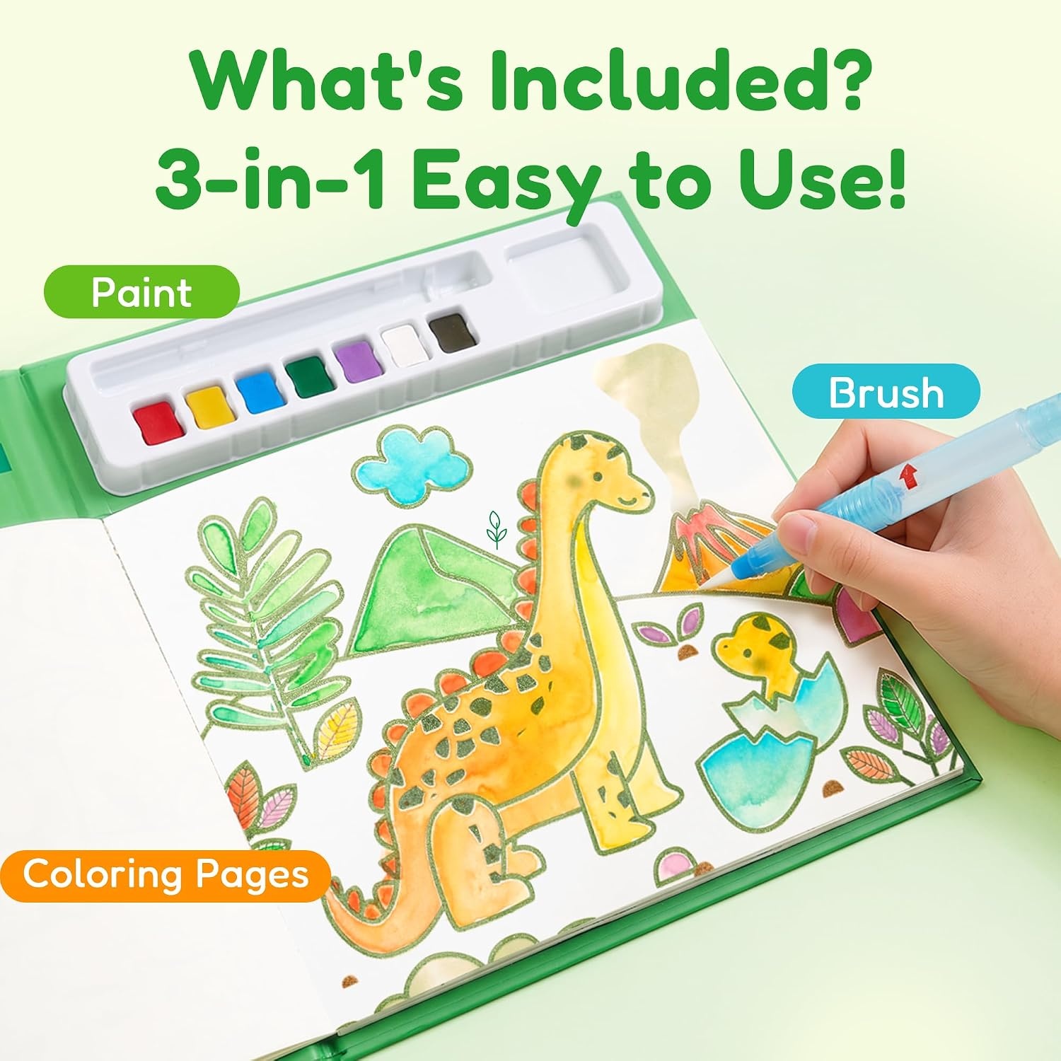 JoyCat Glitter-Lined Paint with Water Coloring Book for Kids (Glow Girls)(Green)