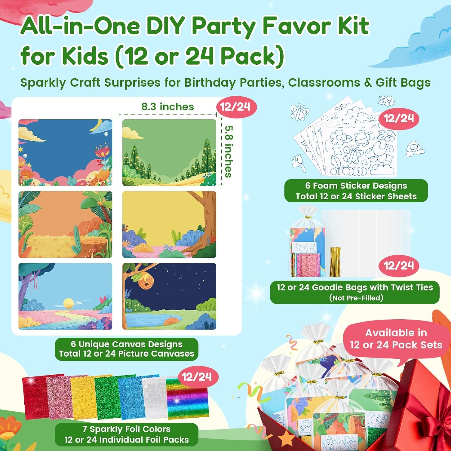 JoyCat 24 Pack Dinosaur Foil Art Party Favors, Craft Kits for Kids Ages 4-9(Flower & Insect)