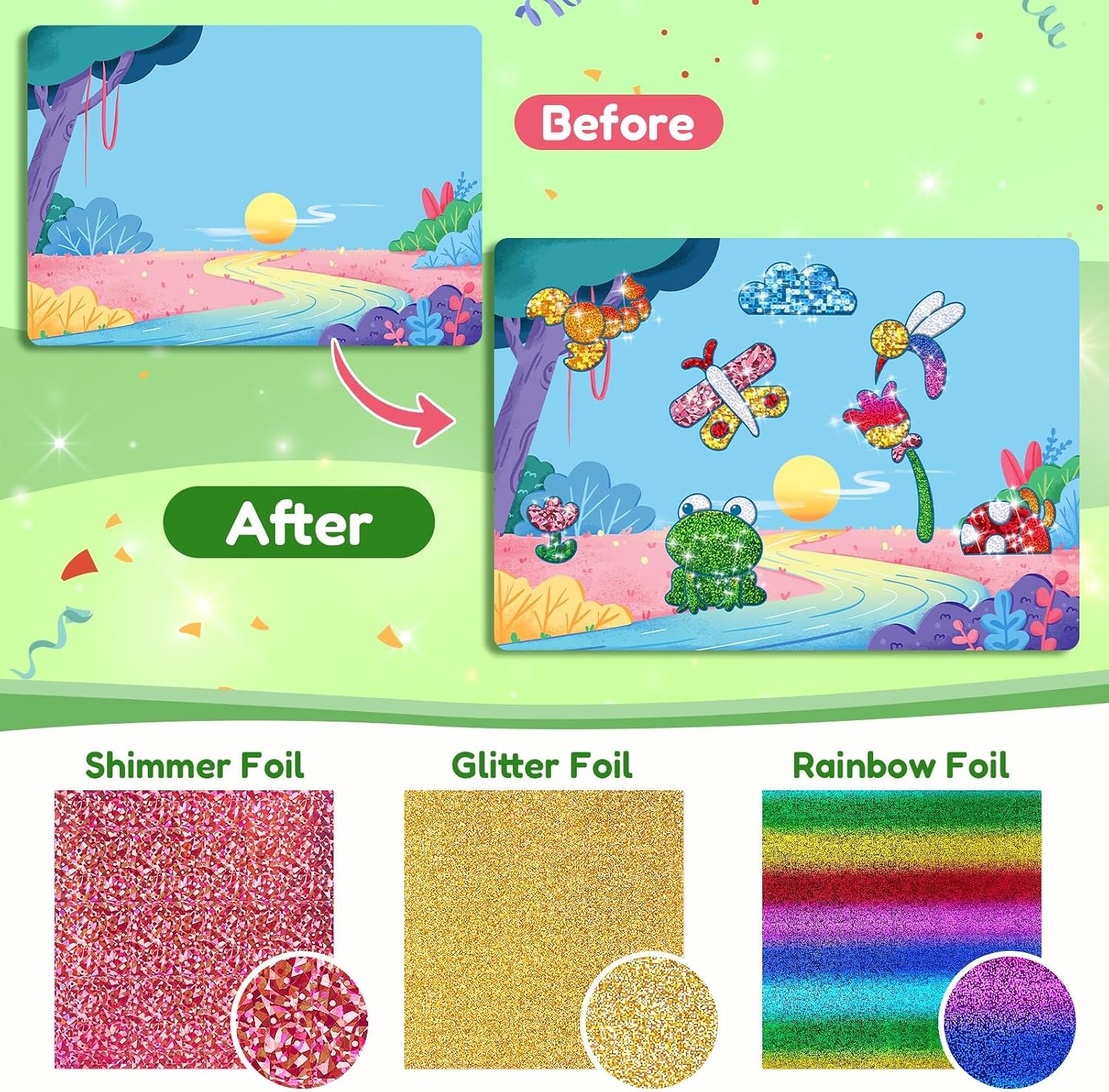 JoyCat 24 Pack Dinosaur Foil Art Party Favors, Craft Kits for Kids Ages 4-9(Flower & Insect)