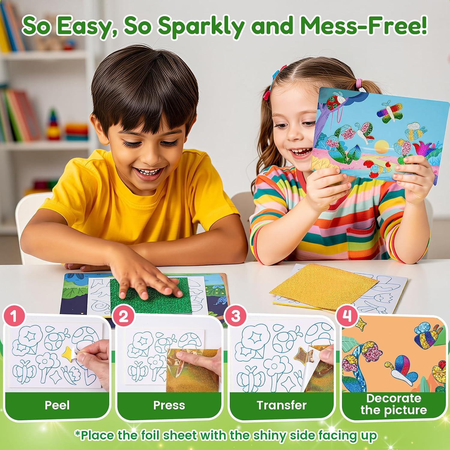 JoyCat 24 Pack Dinosaur Foil Art Party Favors, Craft Kits for Kids Ages 4-9(Flower & Insect)