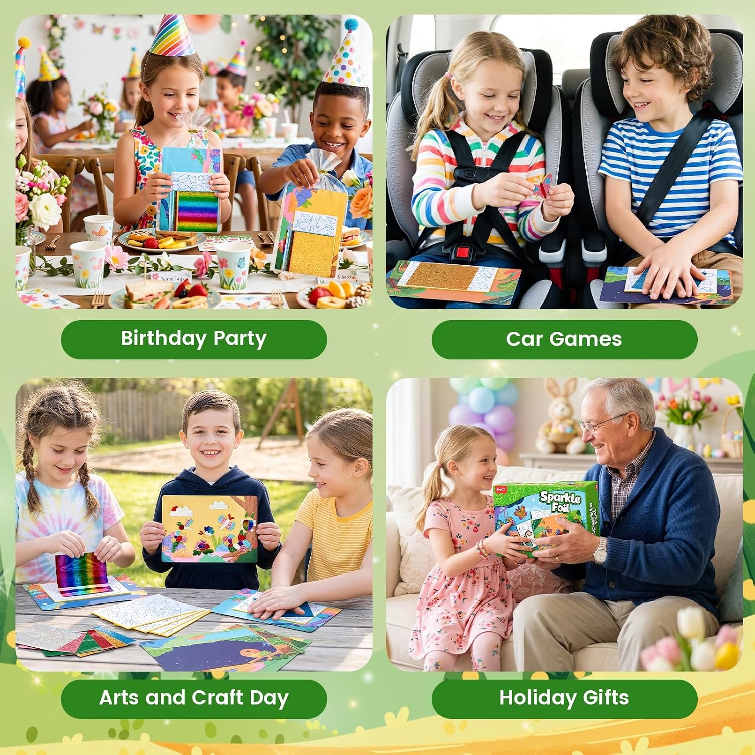 JoyCat 24 Pack Dinosaur Foil Art Party Favors, Craft Kits for Kids Ages 4-9(Flower & Insect)