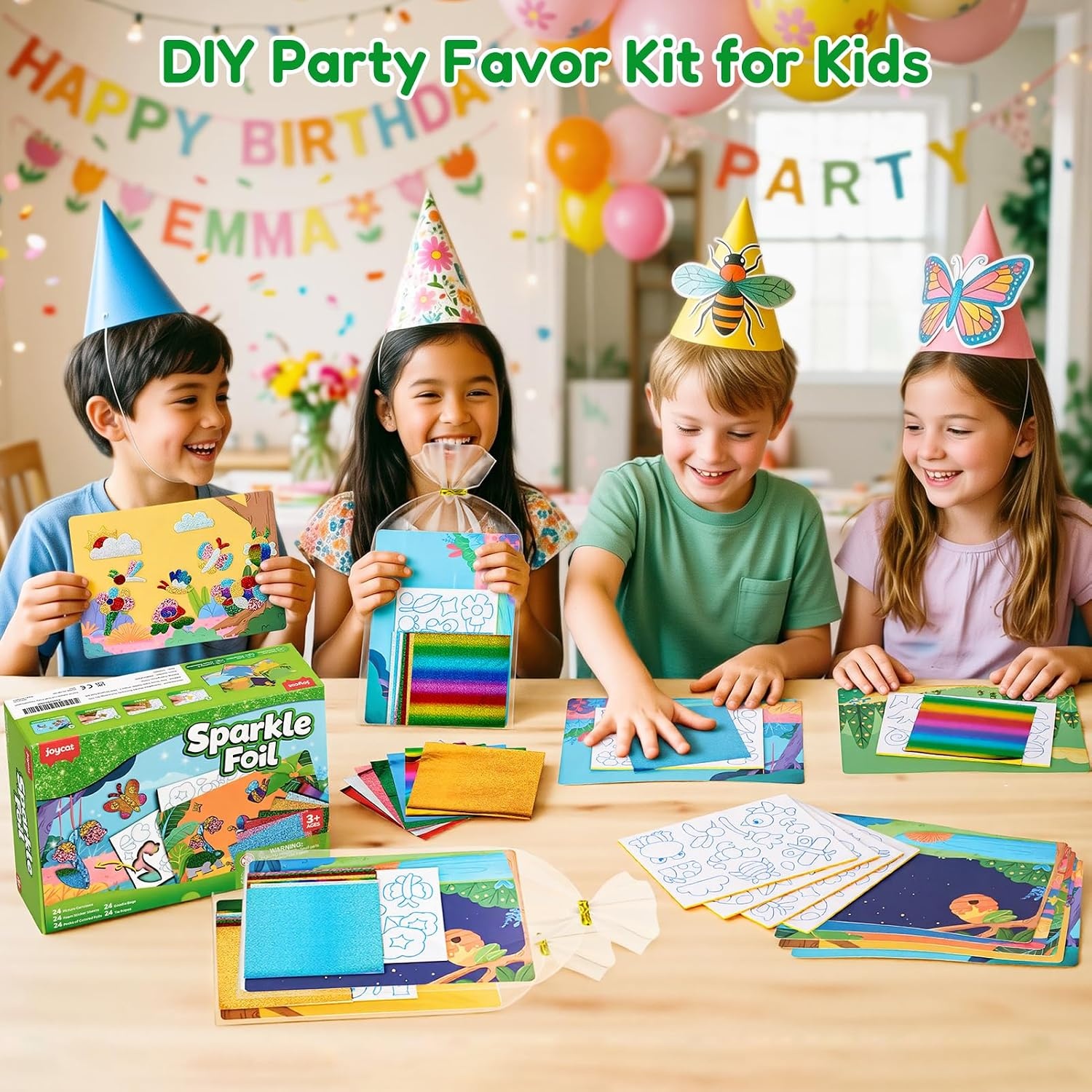 JoyCat 24 Pack Dinosaur Foil Art Party Favors, Craft Kits for Kids Ages 4-9(Flower & Insect)