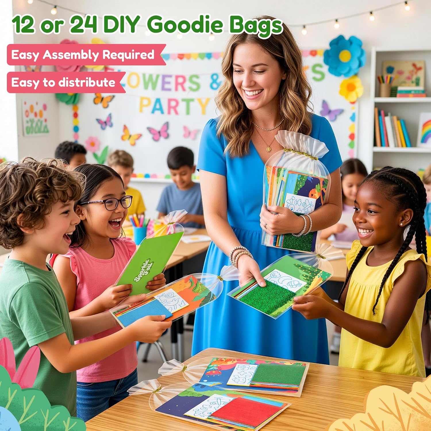 JoyCat 24 Pack Dinosaur Foil Art Party Favors, Craft Kits for Kids Ages 4-9(Flower & Insect)