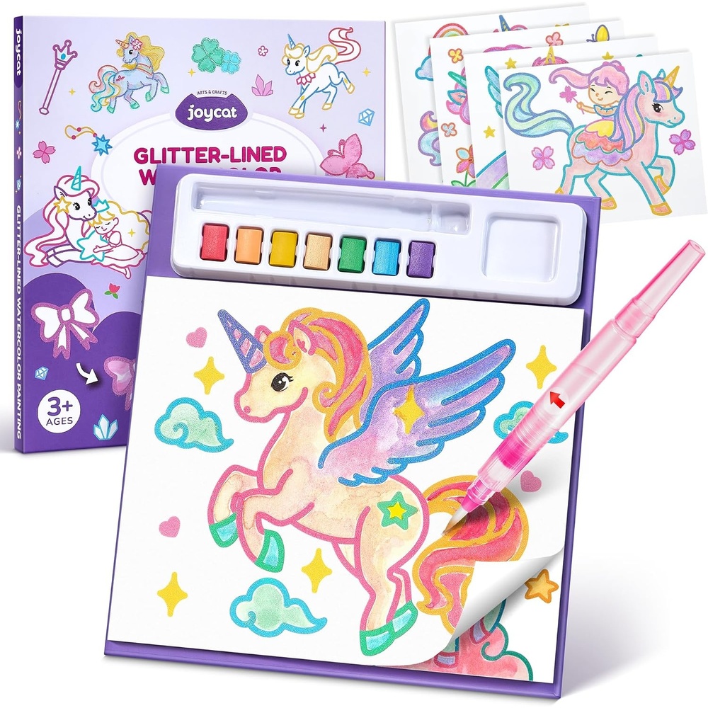 JoyCat Glitter-Lined Paint with Water Coloring Book for Kids (Glow Girls)(Purple)