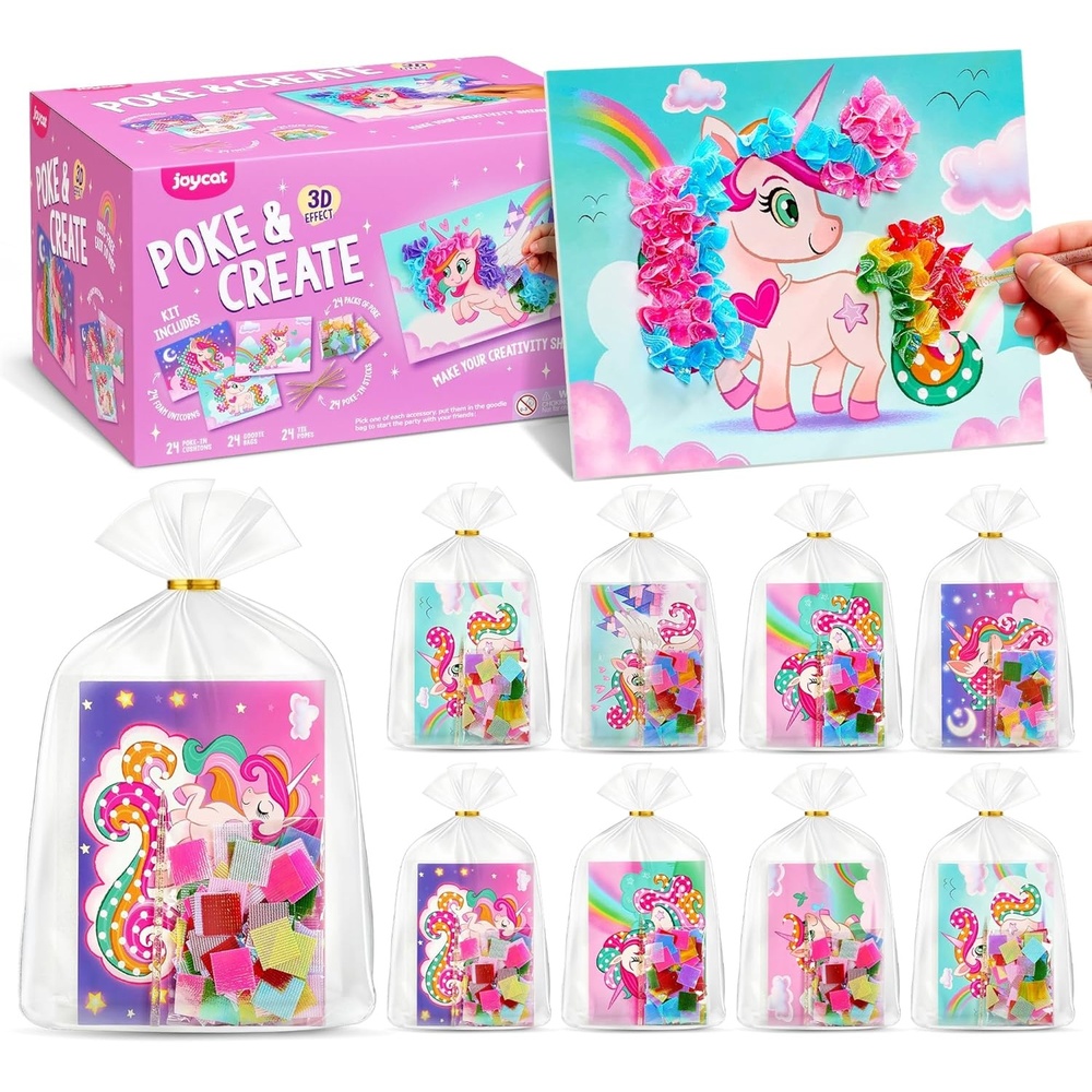 JoyCat 12 Pack DIY Mermaid Poke Art Party Favors – Crafts for Kids Ages 4‑8, Mess‑Free Arts & Crafts Kit, Activity Set for Birthday Goodie Bags & Classroom Prizes(Unicorn)