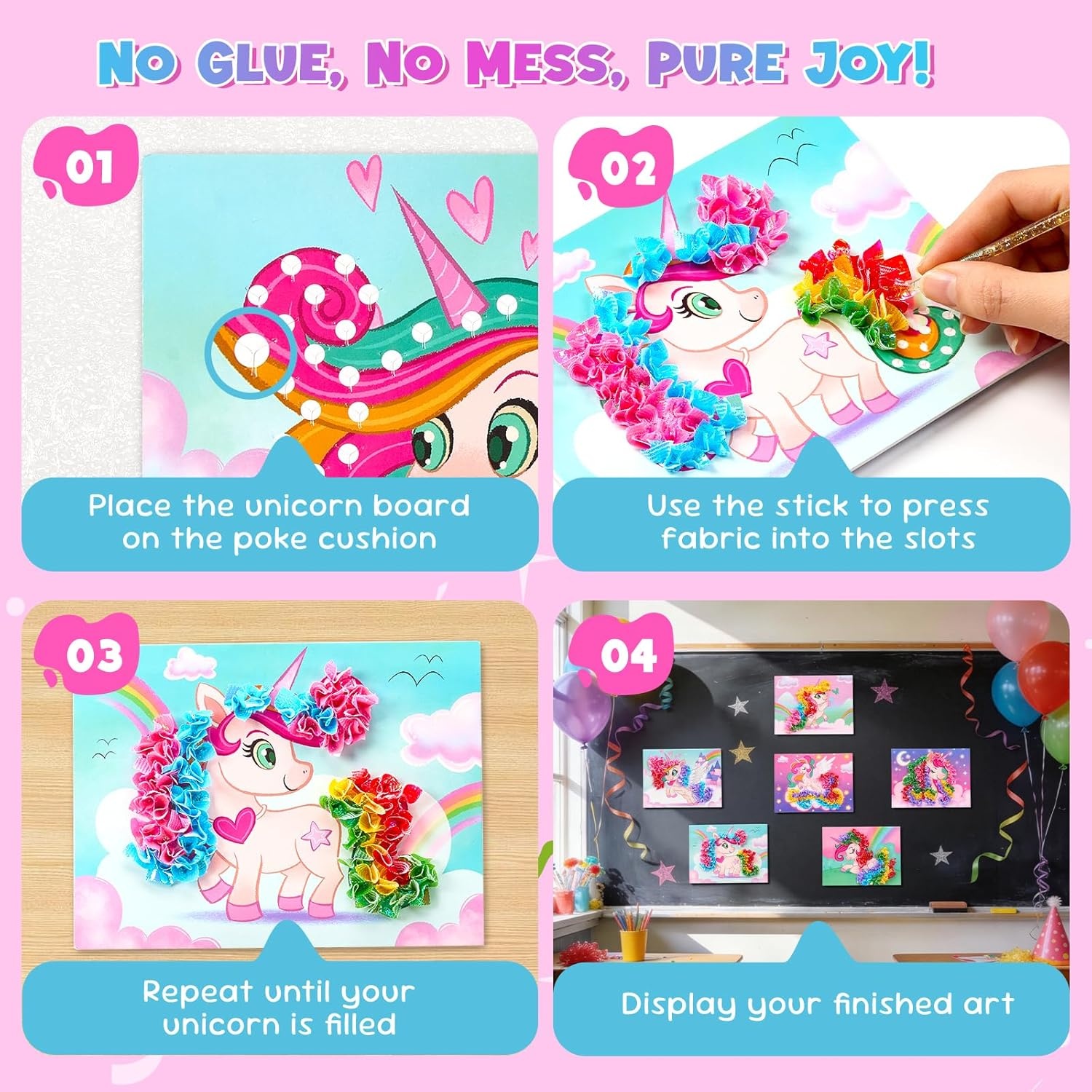 JoyCat 12 Pack DIY Mermaid Poke Art Party Favors – Crafts for Kids Ages 4‑8, Mess‑Free Arts & Crafts Kit, Activity Set for Birthday Goodie Bags & Classroom Prizes(Unicorn)