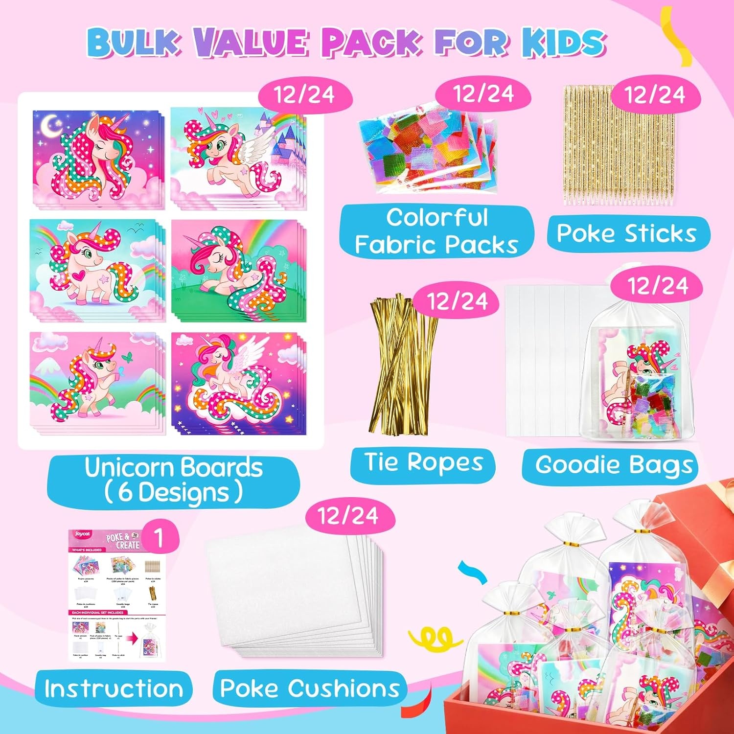 JoyCat 12 Pack DIY Mermaid Poke Art Party Favors – Crafts for Kids Ages 4‑8, Mess‑Free Arts & Crafts Kit, Activity Set for Birthday Goodie Bags & Classroom Prizes(Unicorn)