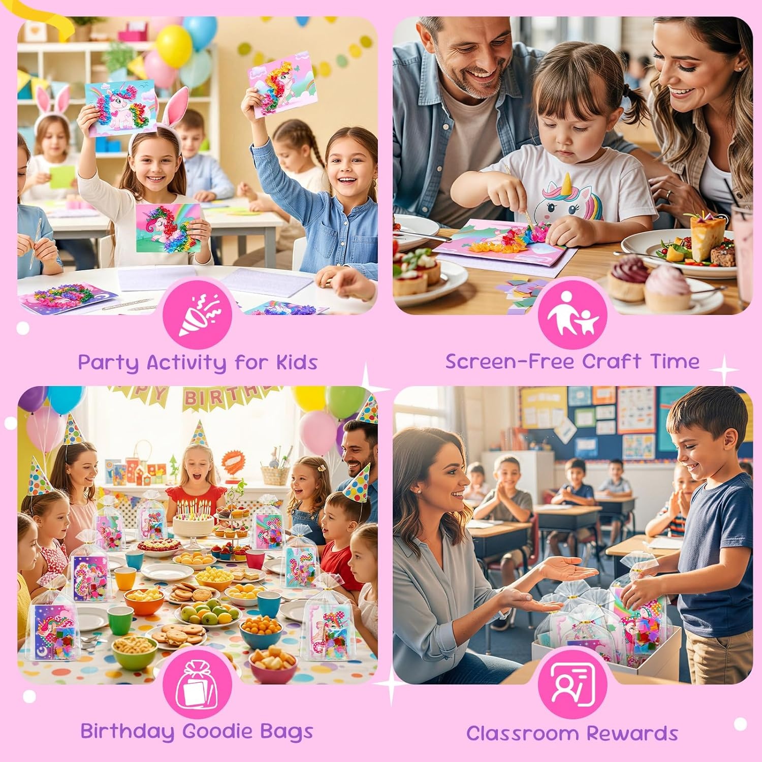 JoyCat 12 Pack DIY Mermaid Poke Art Party Favors – Crafts for Kids Ages 4‑8, Mess‑Free Arts & Crafts Kit, Activity Set for Birthday Goodie Bags & Classroom Prizes(Unicorn)