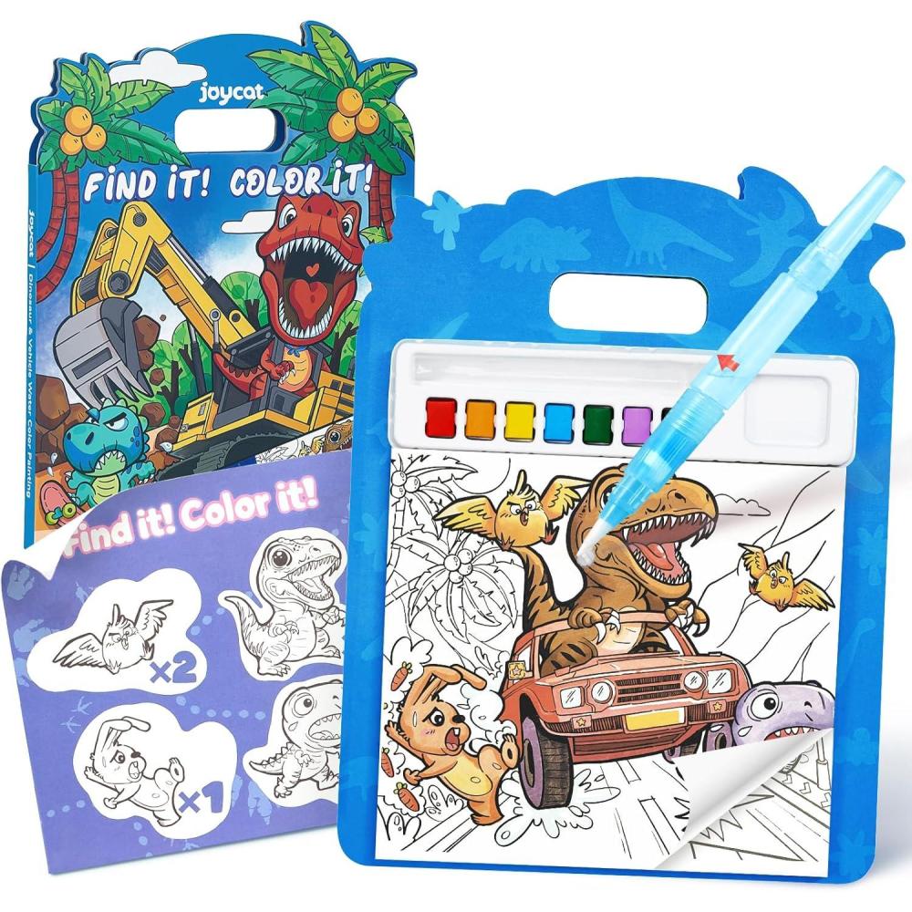JoyCat Find & Color Paint with Water Coloring Books for Toddlers, Educational Seek and Find, No Mess Art & Craft Toy, Fun Learning Activity for Kids Ages 3-5 4-8, Gift for Girls Boys (Fashion Dress-up)(Dinosaurs)