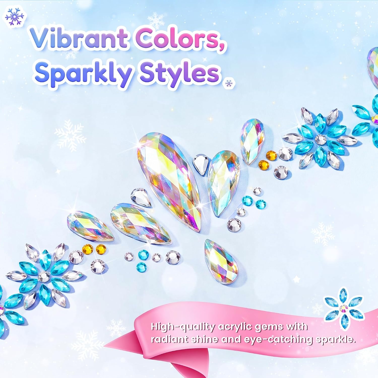JoyCat Pre-Placed Face Gems for Women Teens & Kids, Rhinestone Jewels(Winter Princess)