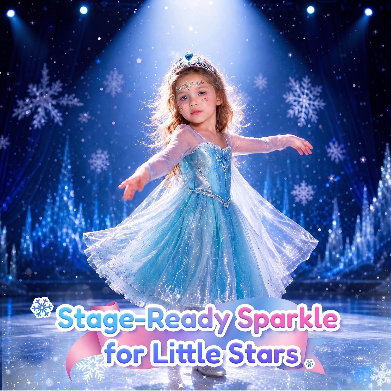 JoyCat Pre-Placed Face Gems for Women Teens & Kids, Rhinestone Jewels(Winter Princess)
