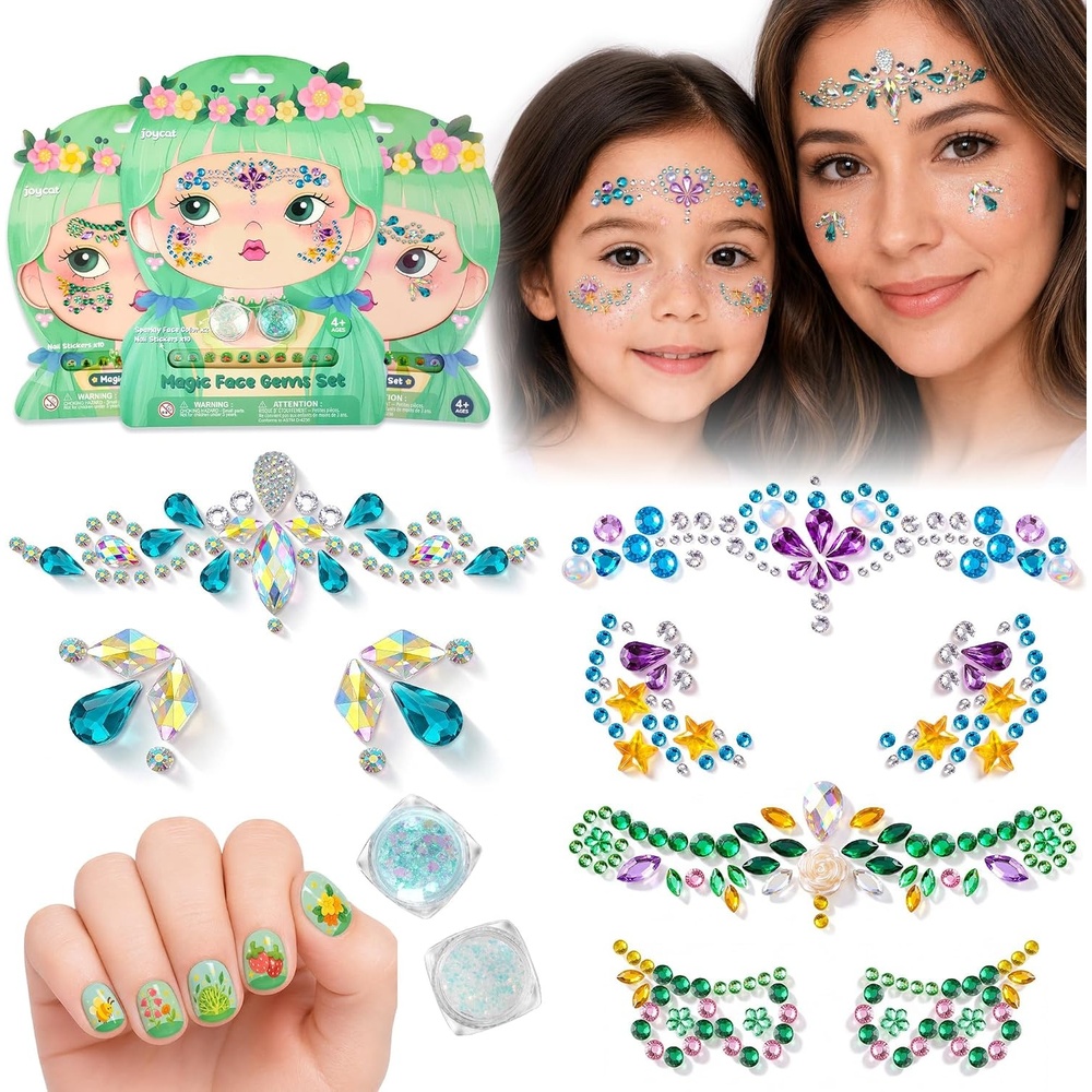 JoyCat Pre-Placed Face Gems for Women Teens & Kids, Rhinestone Jewels(Woodland Princess)