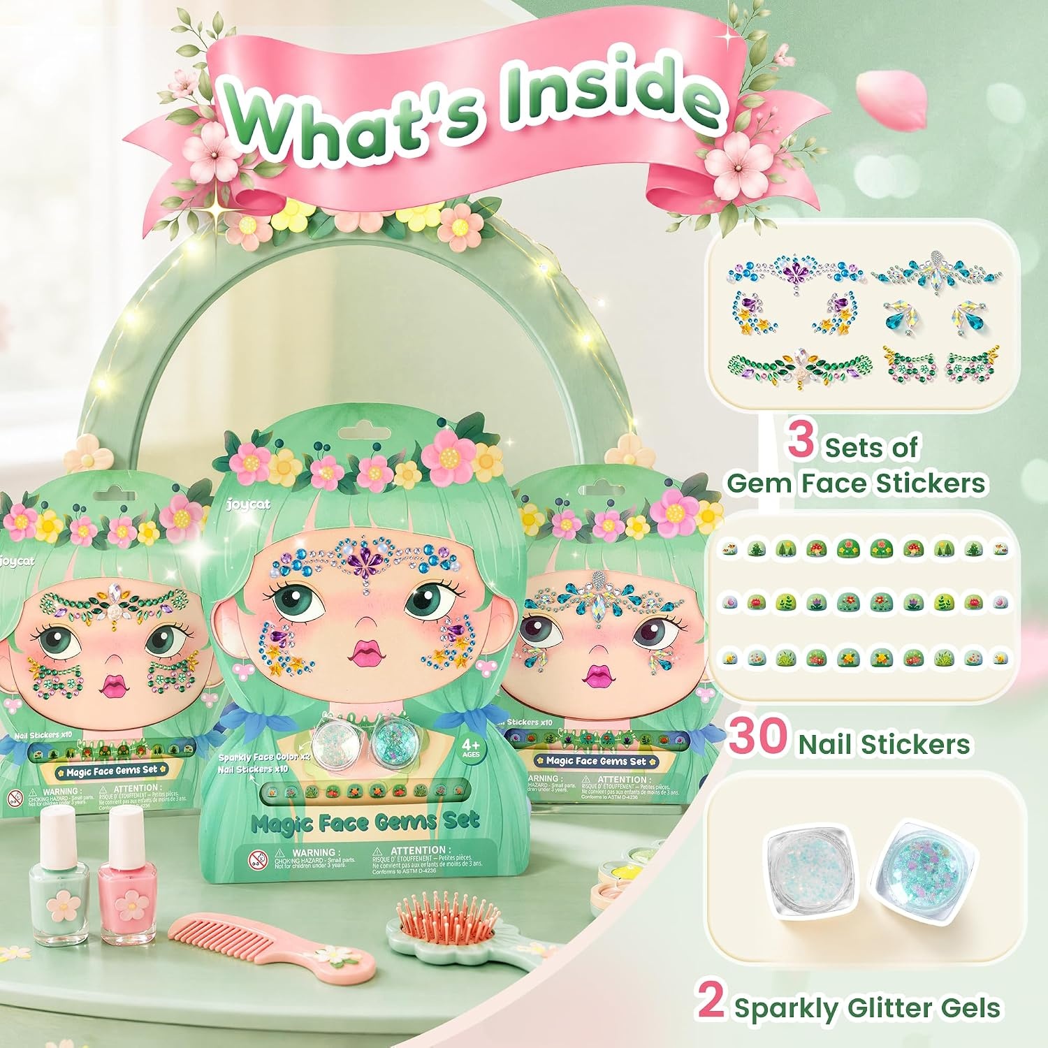 JoyCat Pre-Placed Face Gems for Women Teens & Kids, Rhinestone Jewels(Woodland Princess)
