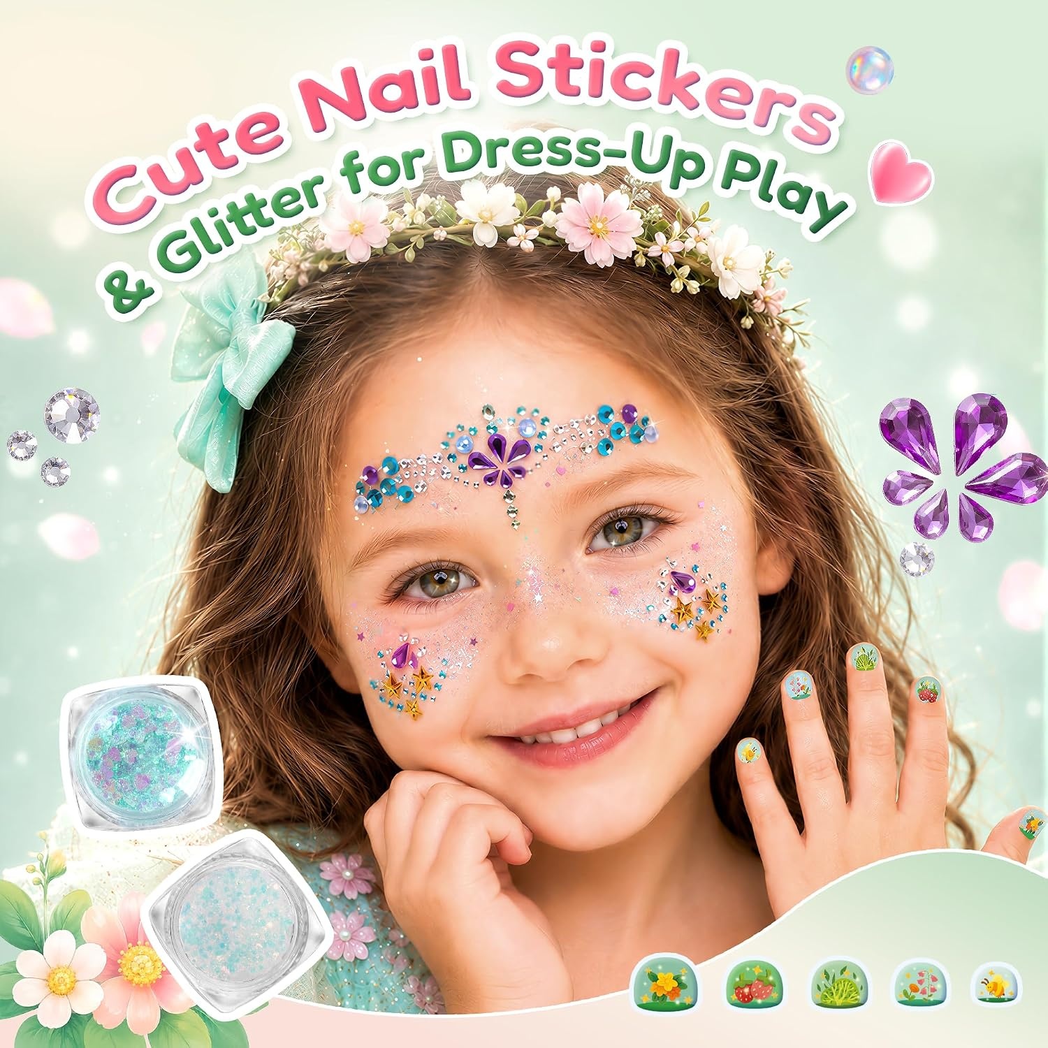 JoyCat Pre-Placed Face Gems for Women Teens & Kids, Rhinestone Jewels(Woodland Princess)
