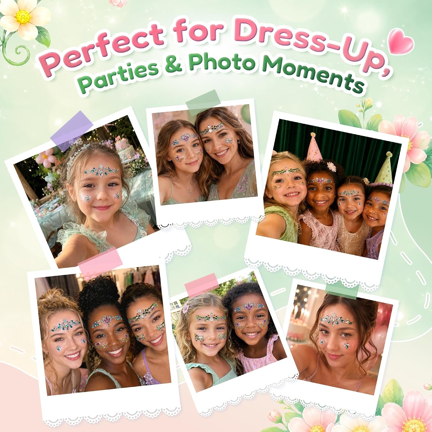 JoyCat Pre-Placed Face Gems for Women Teens & Kids, Rhinestone Jewels(Woodland Princess)