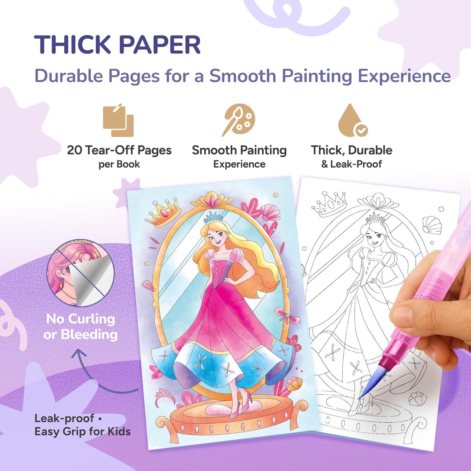 JoyCat Pocket Paint with Water Coloring Books for Kids, Art & Craft Activity Toy Set, Creative Travel & Home Painting Kit, Gifts for Girls & Boys Ages 3-8 (Animals)(2 Pack – Makeup & Princess)