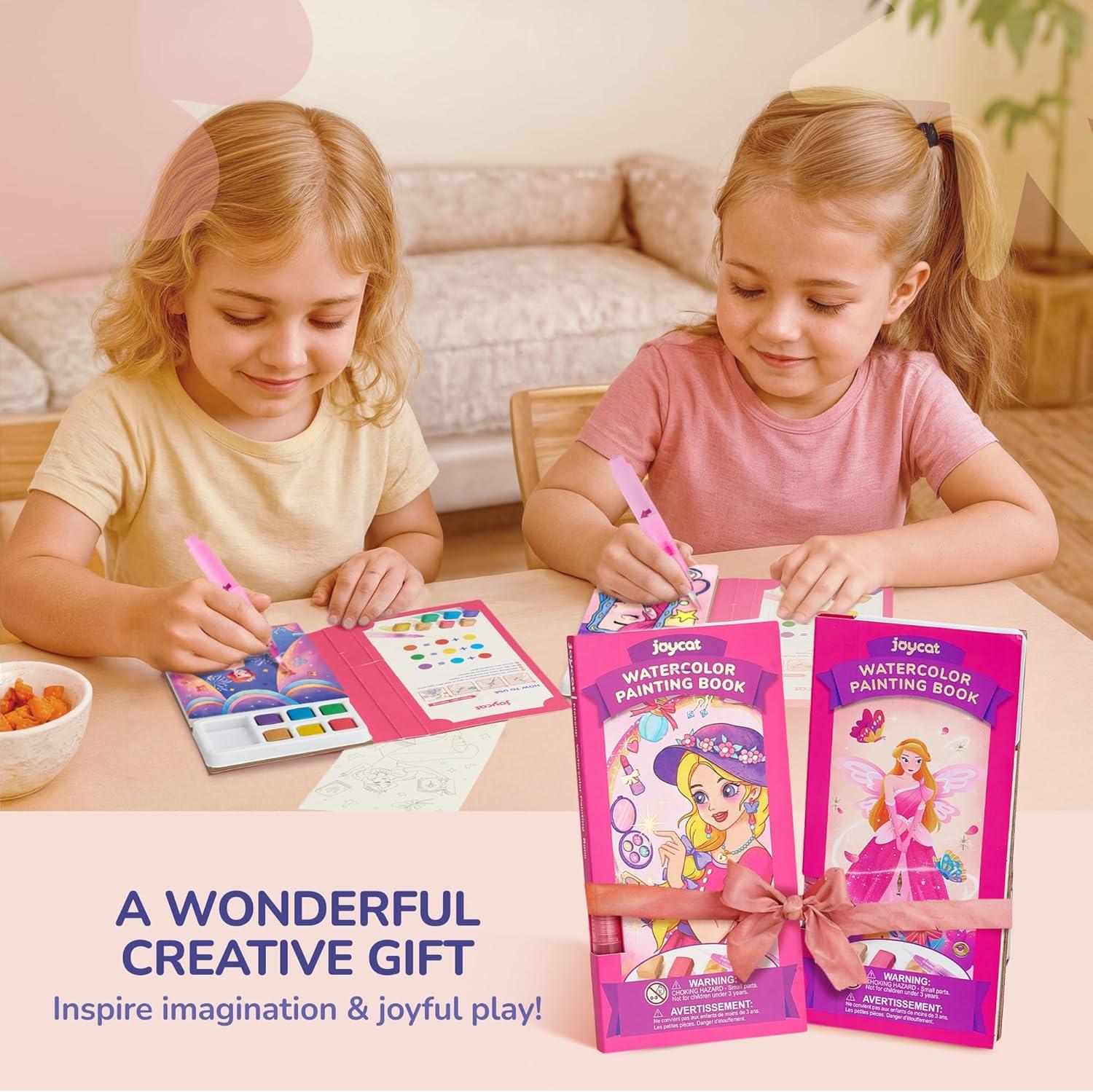 JoyCat Pocket Paint with Water Coloring Books for Kids, Art & Craft Activity Toy Set, Creative Travel & Home Painting Kit, Gifts for Girls & Boys Ages 3-8 (Animals)(2 Pack – Makeup & Princess)
