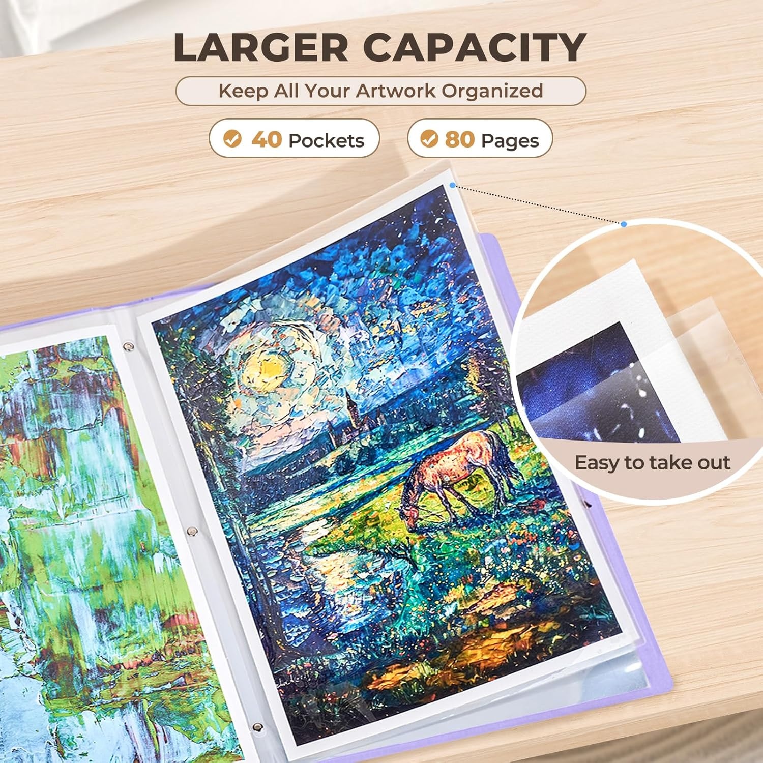 JoyCat Art Portfolio Binder Fits 11″x17″,40 Pockets Art Folder with Clear View Pages, 80 Sheets Presentation Binder for Artists and Students (Pink)(Purple)