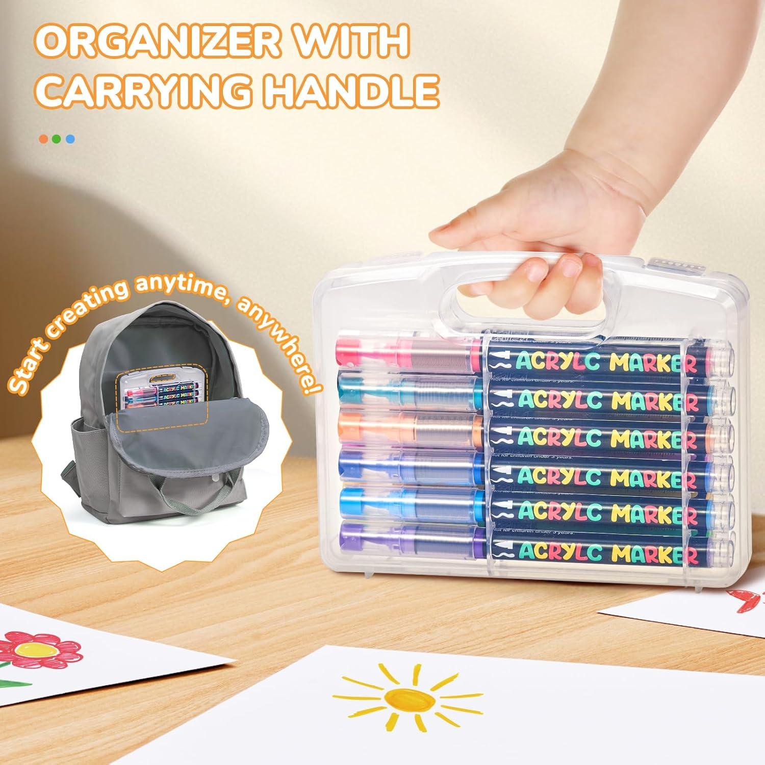 JoyCat Acrylic Paint Marker 12 Color – Intelligent Ink Control System, Brush Tip for Rock Painting, Ceramic, Wood, Canvas & Multi-Surfaces | Quick-Drying, Non-Toxic, Kid-Safe |Ideal Craft Gifts