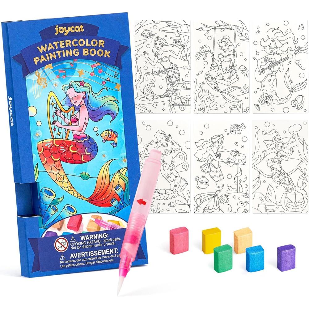 JoyCat Pocket Paint with Water Coloring Books for Kids, Art & Craft Activity Toy Set, Creative Travel & Home Painting Kit, Gifts for Girls & Boys Ages 3-8 (Animals)(1 Pack – Ocean Princess)