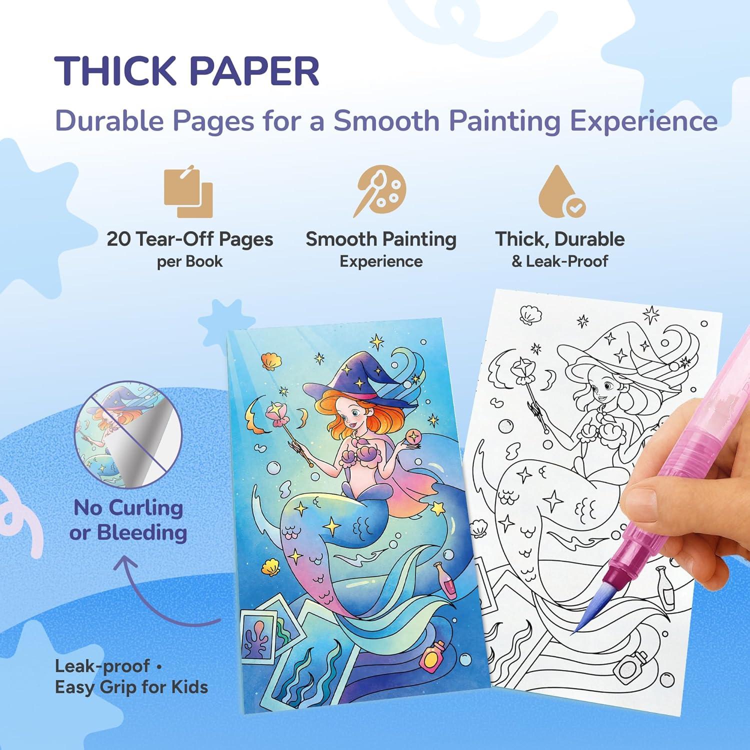 JoyCat Pocket Paint with Water Coloring Books for Kids, Art & Craft Activity Toy Set, Creative Travel & Home Painting Kit, Gifts for Girls & Boys Ages 3-8 (Animals)(1 Pack – Ocean Princess)