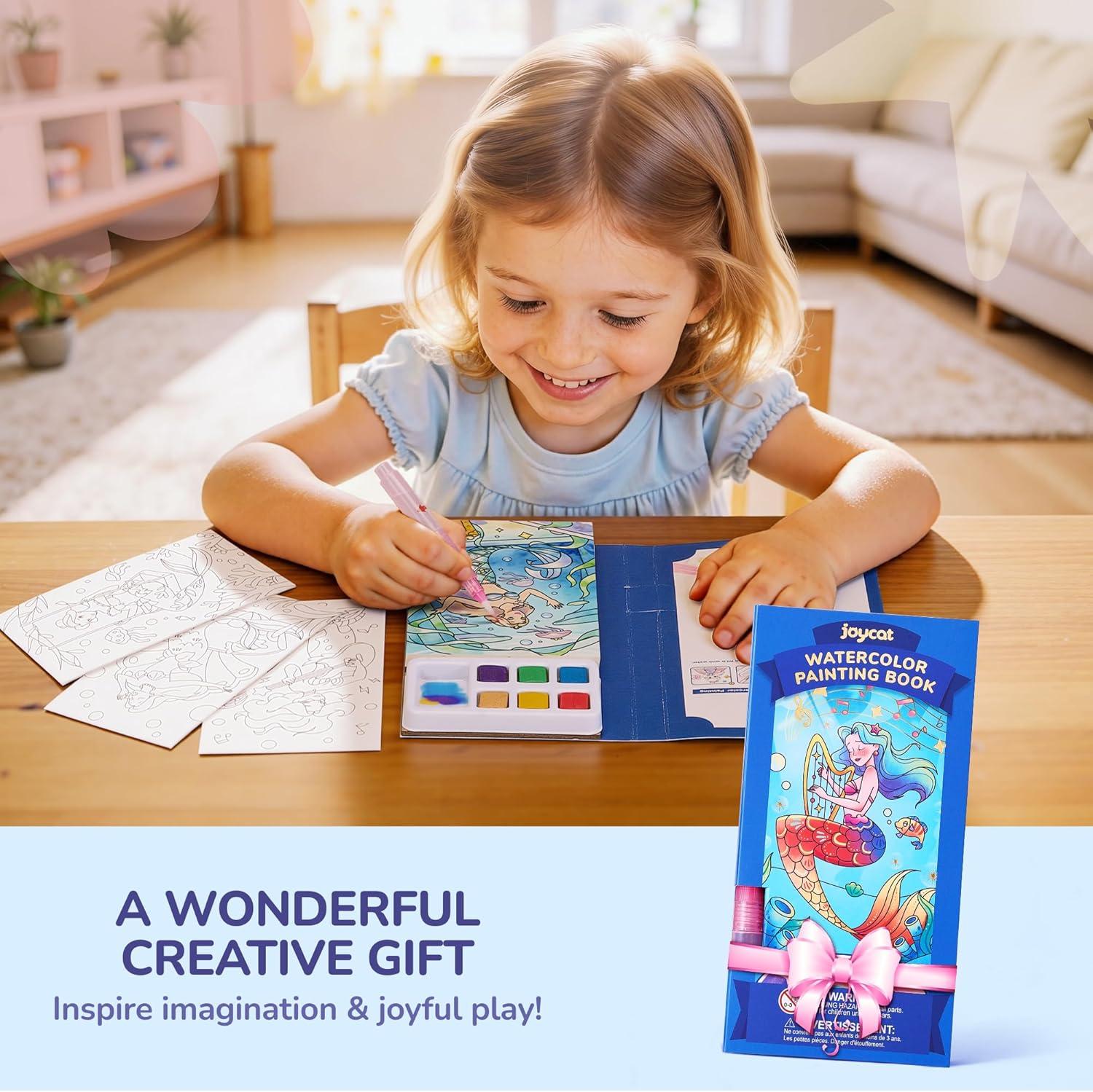 JoyCat Pocket Paint with Water Coloring Books for Kids, Art & Craft Activity Toy Set, Creative Travel & Home Painting Kit, Gifts for Girls & Boys Ages 3-8 (Animals)(1 Pack – Ocean Princess)