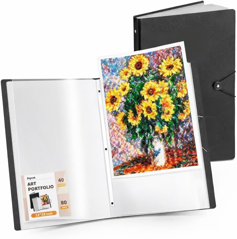 JoyCat Art Portfolio Binder Fits 11″x17″,40 Pockets Art Folder with Clear View Pages, 80 Sheets Presentation Binder for Artists and Students (Pink)(Black)