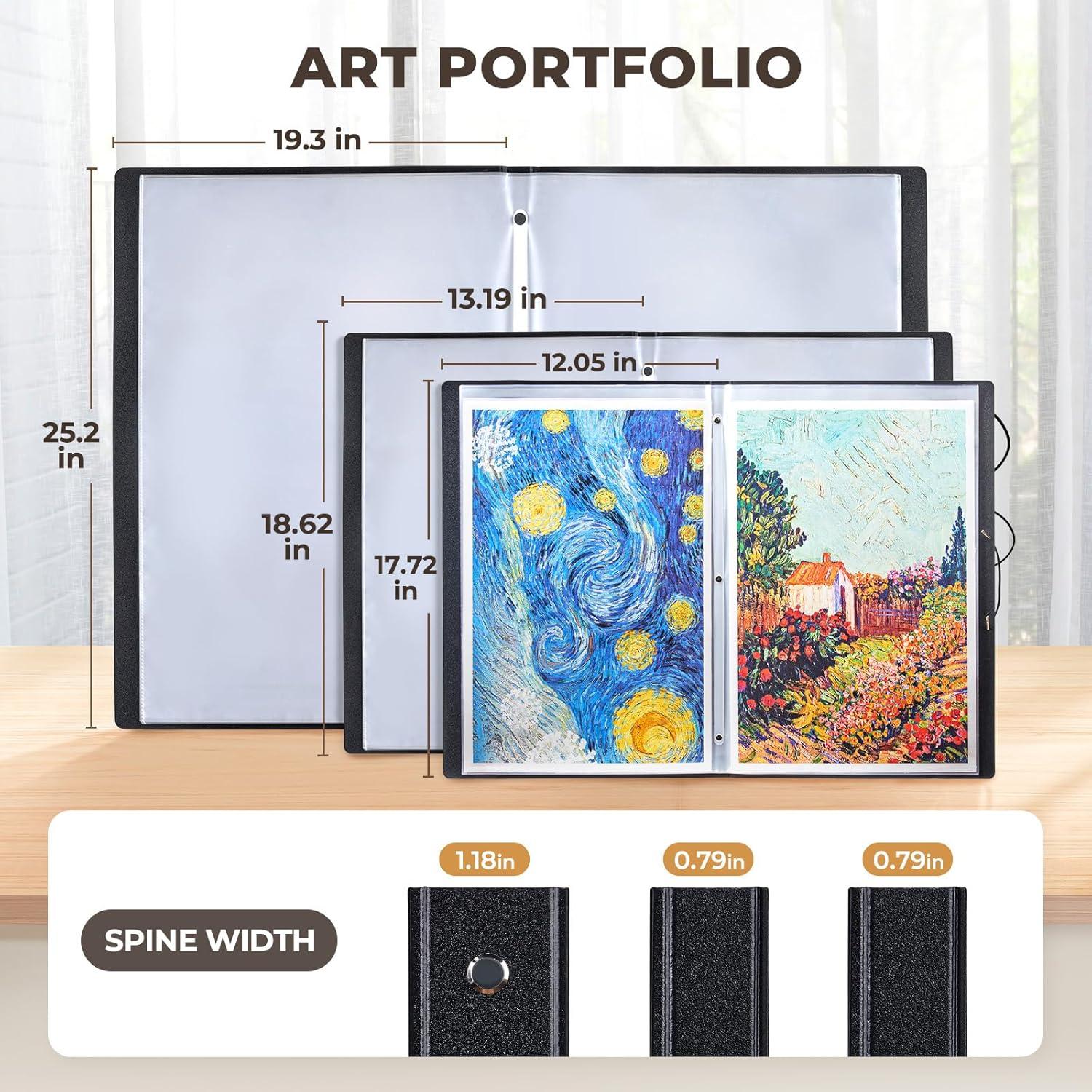 JoyCat Art Portfolio Binder 11″x17″,40 Pockets Art Folder with Clear View Pages, 80 Sheets Presentation Binder for Artists and Students (Black)(12×18 inch)