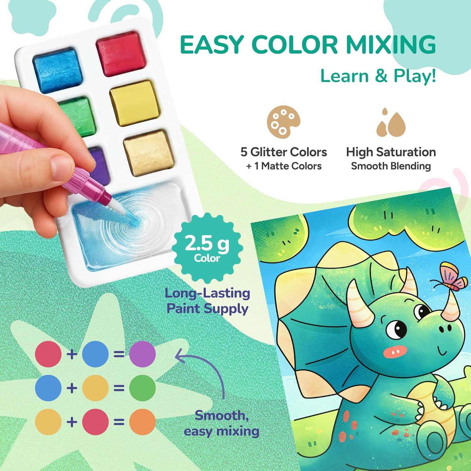 JoyCat Pocket Paint with Water Coloring Books for Kids, Art & Craft Activity Toy Set, Creative Travel & Home Painting Kit, Gifts for Girls & Boys Ages 3-8 (Animals)(2 Pack – Magical Pony & Dinosaurs)