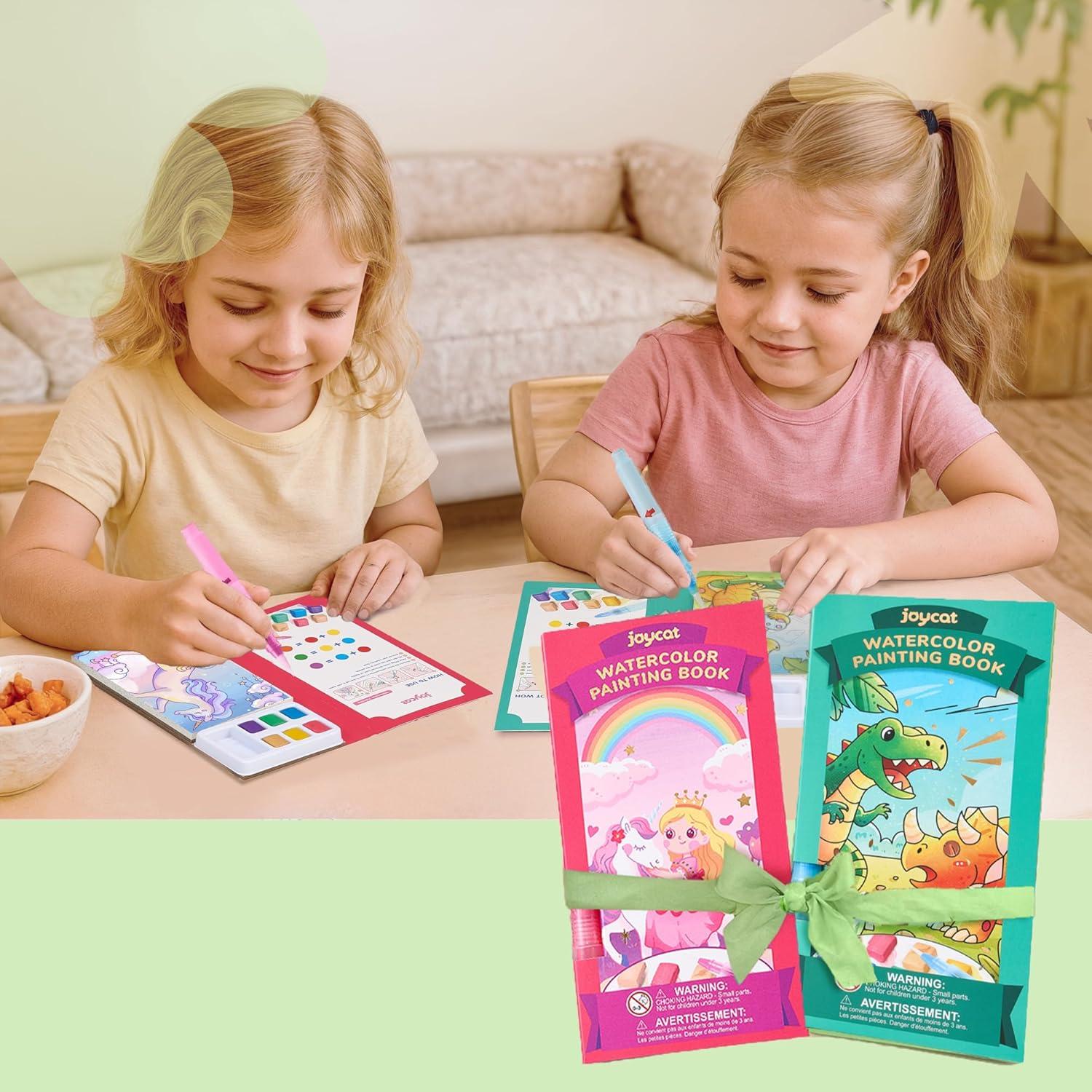 JoyCat Pocket Paint with Water Coloring Books for Kids, Art & Craft Activity Toy Set, Creative Travel & Home Painting Kit, Gifts for Girls & Boys Ages 3-8 (Animals)(2 Pack – Magical Pony & Dinosaurs)