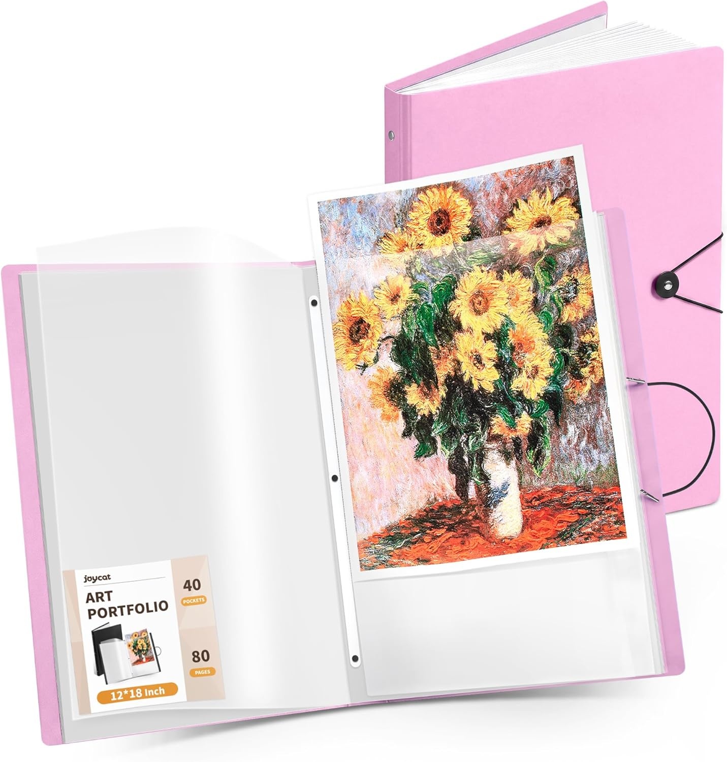 JoyCat Art Portfolio Binder Fits 11″x17″,40 Pockets Art Folder with Clear View Pages, 80 Sheets Presentation Binder for Artists and Students (Pink)(Pink)