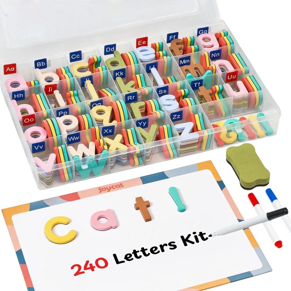 Joycat Macaron Magnetic Letters Kit 240 Pcs with Double-Sided Magnetic Board – Foam Alphabet Letters for Classroom, Toddler Spelling & Learning Set, Preschool Educational Toy Gift(Macaron 240 Pcs Letters Kit)