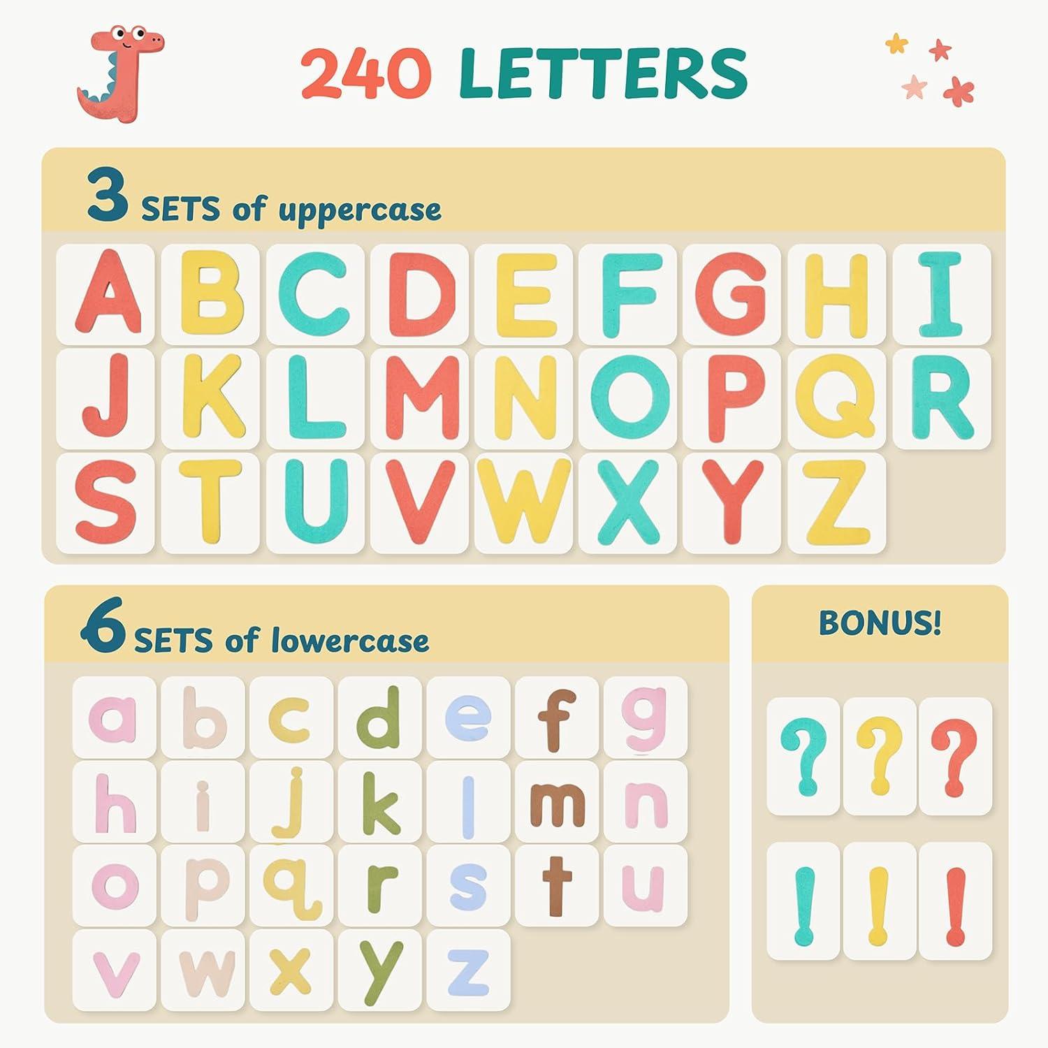 Joycat Macaron Magnetic Letters Kit 240 Pcs with Double-Sided Magnetic Board – Foam Alphabet Letters for Classroom, Toddler Spelling & Learning Set, Preschool Educational Toy Gift(Macaron 240 Pcs Letters Kit)