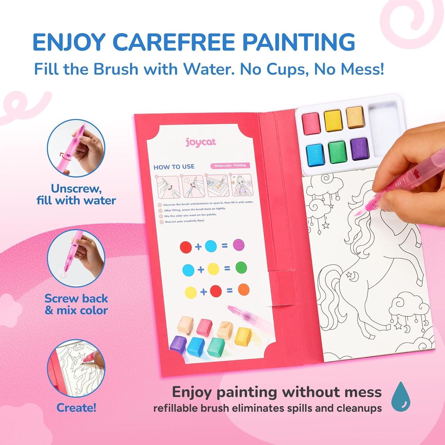JoyCat Pocket Paint with Water Coloring Books for Kids, Art & Craft Activity Toy Set, Creative Travel & Home Painting Kit, Gifts for Girls & Boys Ages 3-8 (Animals)(1 Pack – Magical Pony)