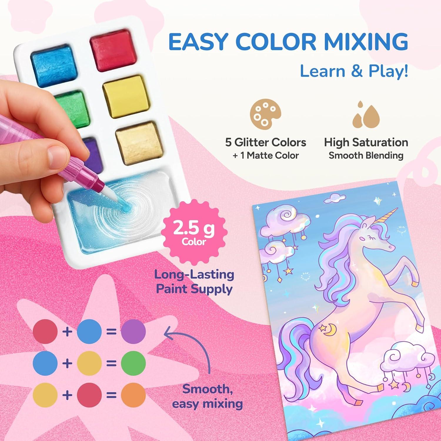 JoyCat Pocket Paint with Water Coloring Books for Kids, Art & Craft Activity Toy Set, Creative Travel & Home Painting Kit, Gifts for Girls & Boys Ages 3-8 (Animals)(1 Pack – Magical Pony)