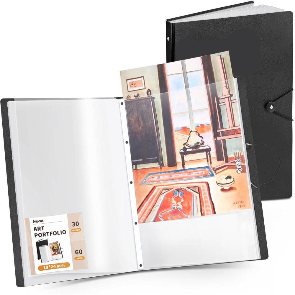 JoyCat Art Portfolio Binder 11″x17″,40 Pockets Art Folder with Clear View Pages, 80 Sheets Presentation Binder for Artists and Students (Black)(18×24 inch)