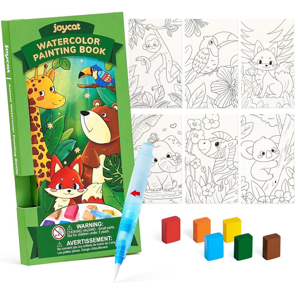 JoyCat Pocket Paint with Water Coloring Books for Kids, Art & Craft Activity Toy Set, Creative Travel & Home Painting Kit, Gifts for Girls & Boys Ages 3-8 (Animals)(1 Pack – Animals)