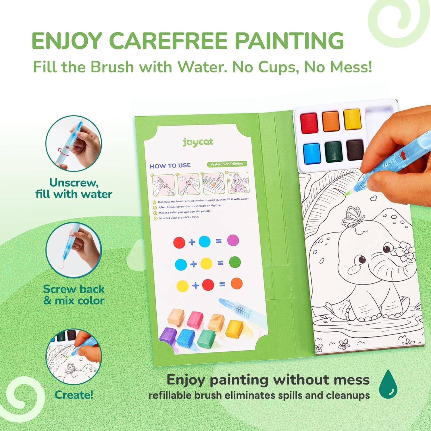 JoyCat Pocket Paint with Water Coloring Books for Kids, Art & Craft Activity Toy Set, Creative Travel & Home Painting Kit, Gifts for Girls & Boys Ages 3-8 (Animals)(1 Pack – Animals)