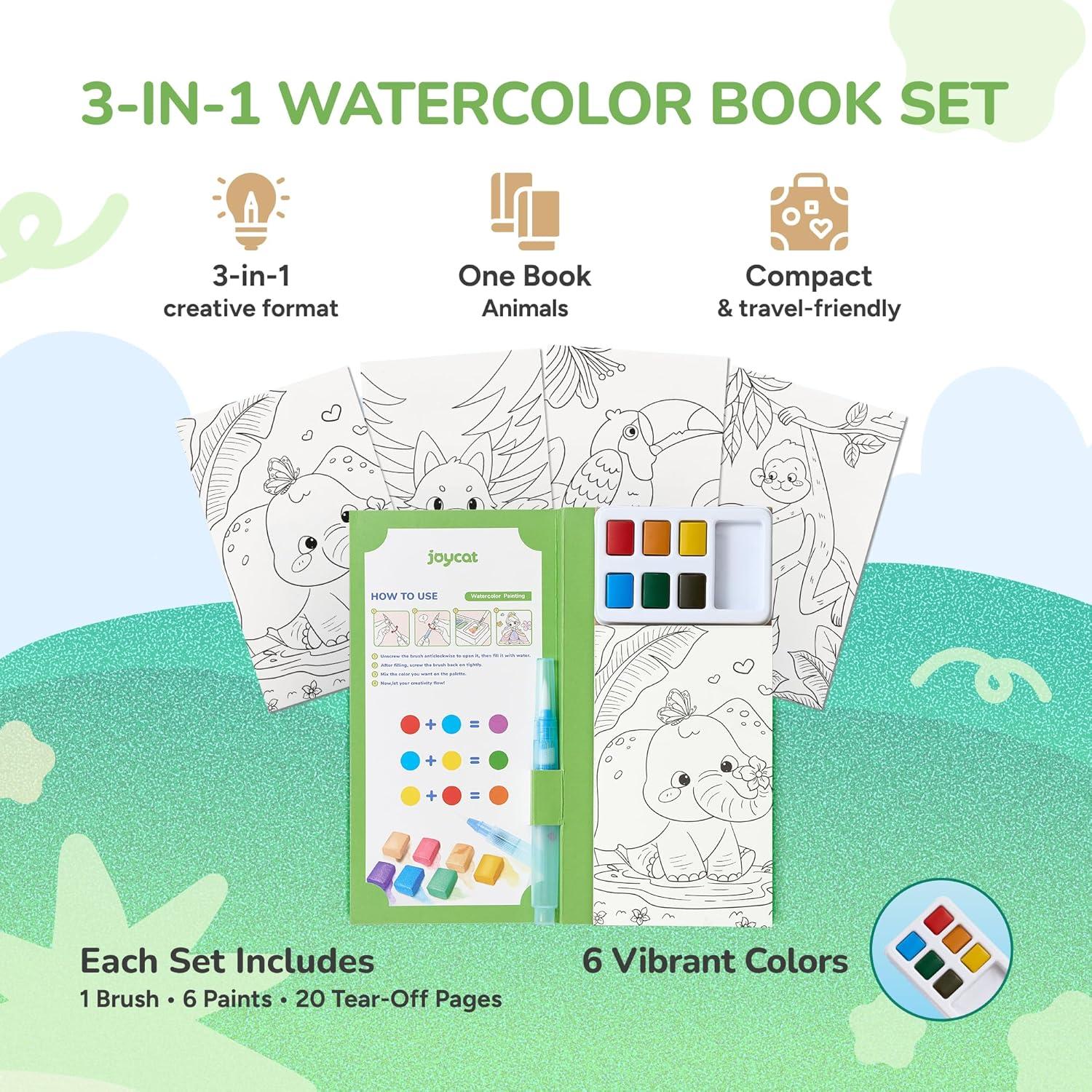 JoyCat Pocket Paint with Water Coloring Books for Kids, Art & Craft Activity Toy Set, Creative Travel & Home Painting Kit, Gifts for Girls & Boys Ages 3-8 (Animals)(1 Pack – Animals)