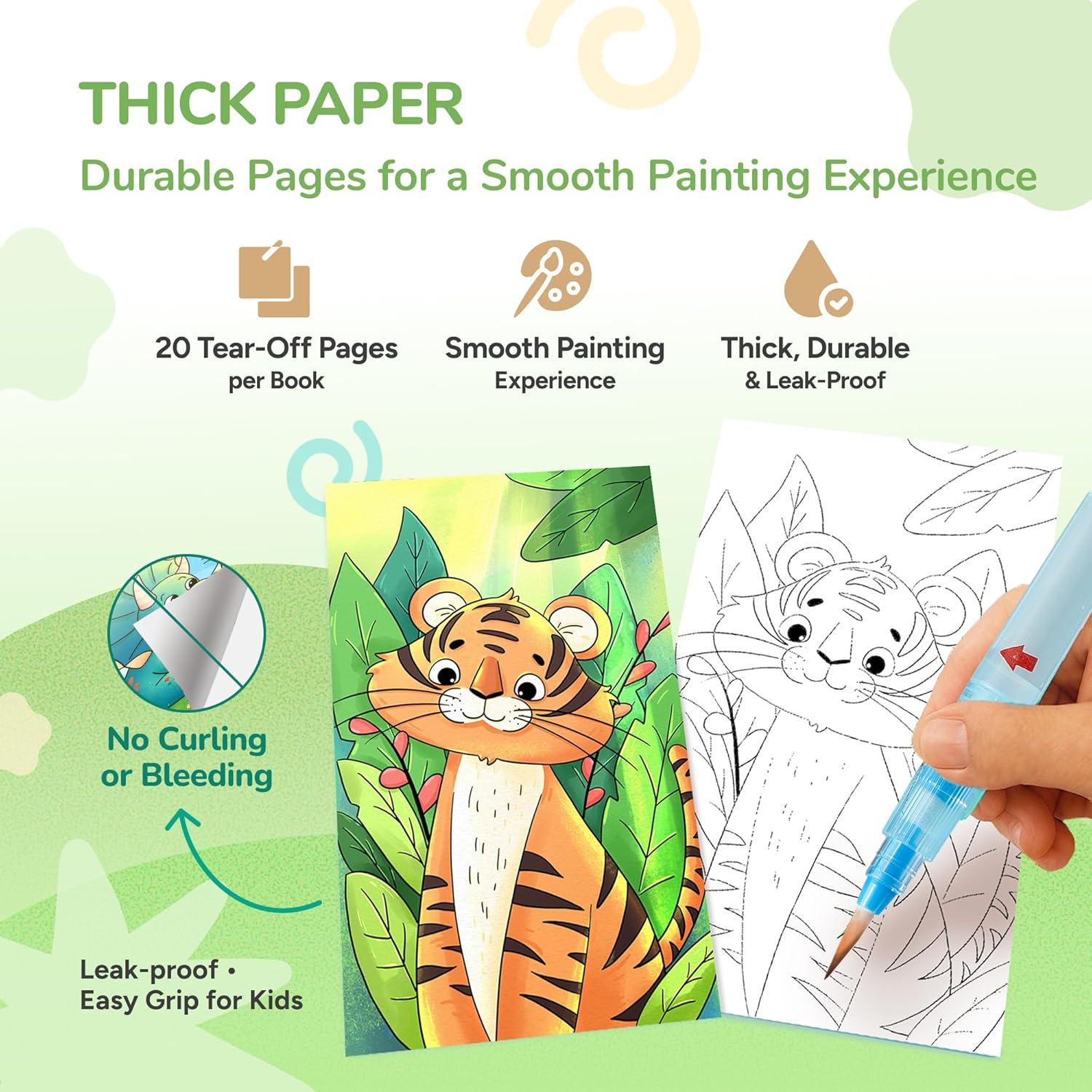 JoyCat Pocket Paint with Water Coloring Books for Kids, Art & Craft Activity Toy Set, Creative Travel & Home Painting Kit, Gifts for Girls & Boys Ages 3-8 (Animals)(1 Pack – Animals)