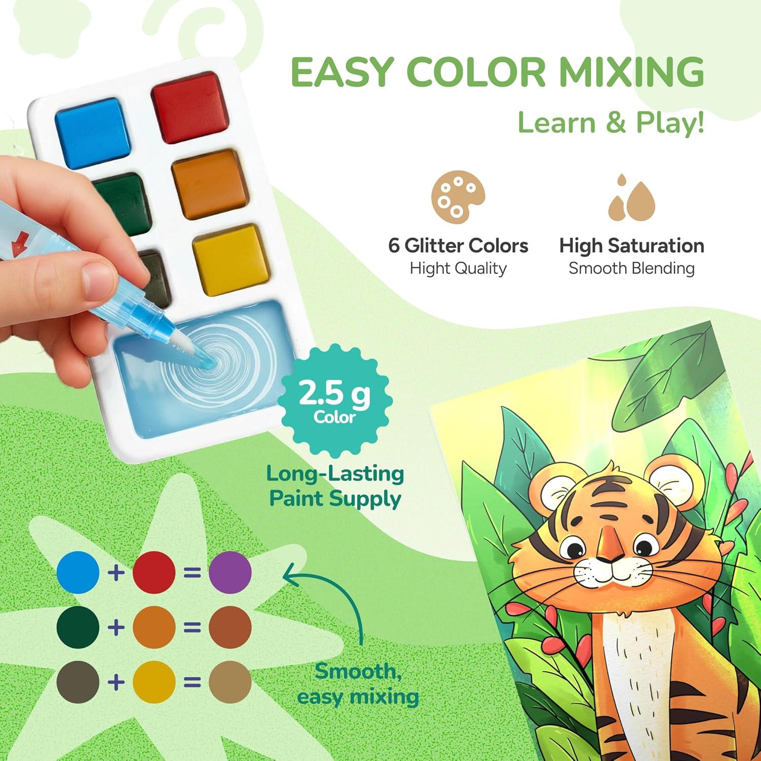 JoyCat Pocket Paint with Water Coloring Books for Kids, Art & Craft Activity Toy Set, Creative Travel & Home Painting Kit, Gifts for Girls & Boys Ages 3-8 (Animals)(1 Pack – Animals)